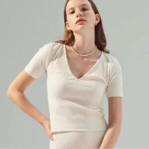 For Days Re-New Ribbed V Neck Short Sleeve